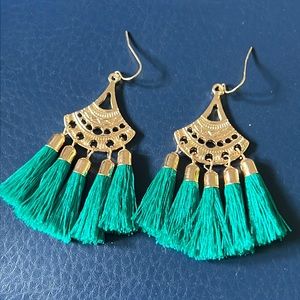 Dark teal tassel earrings. Moroccan style. Great condition